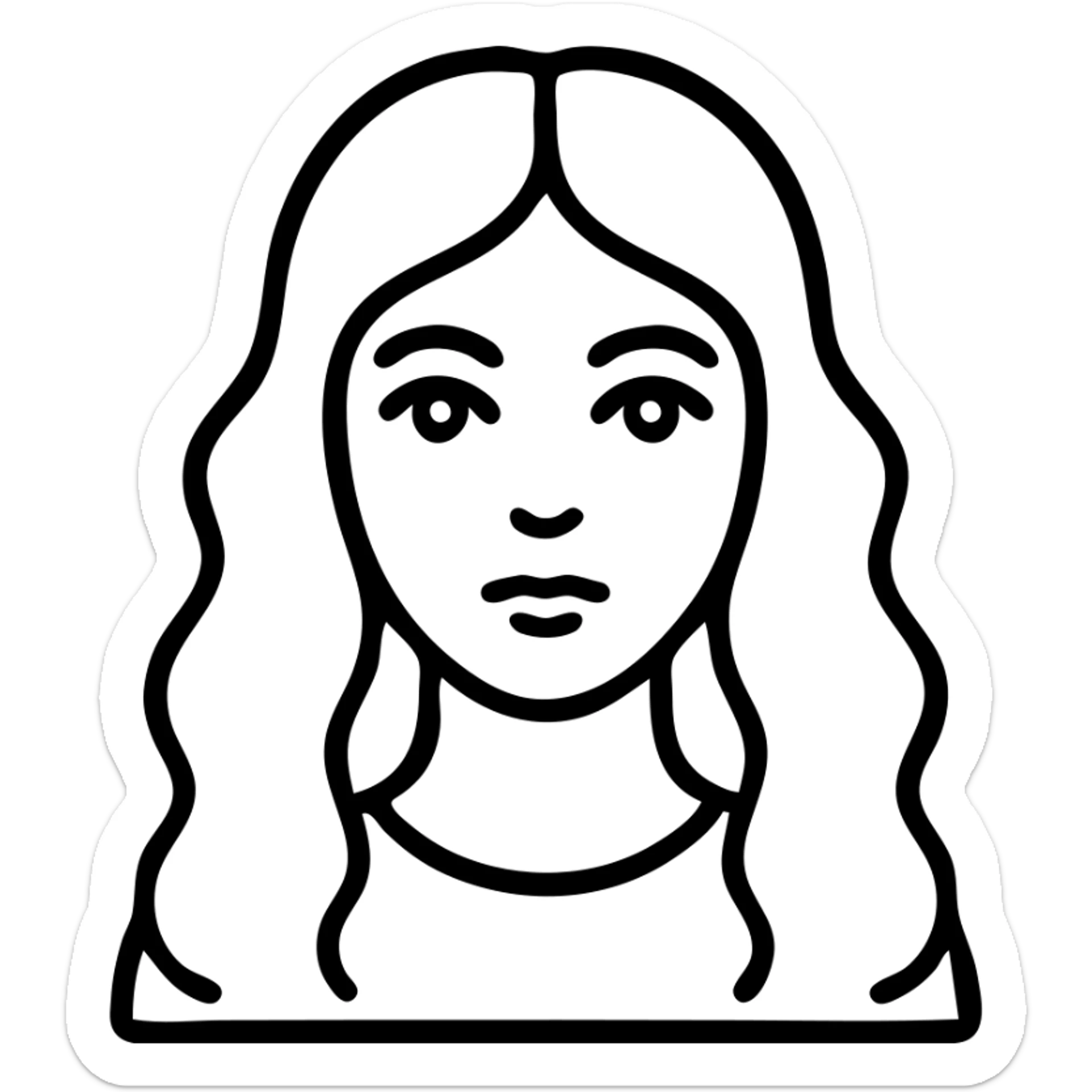 outlined icon of a woman with long blonde wavy hair and green eyes sticker