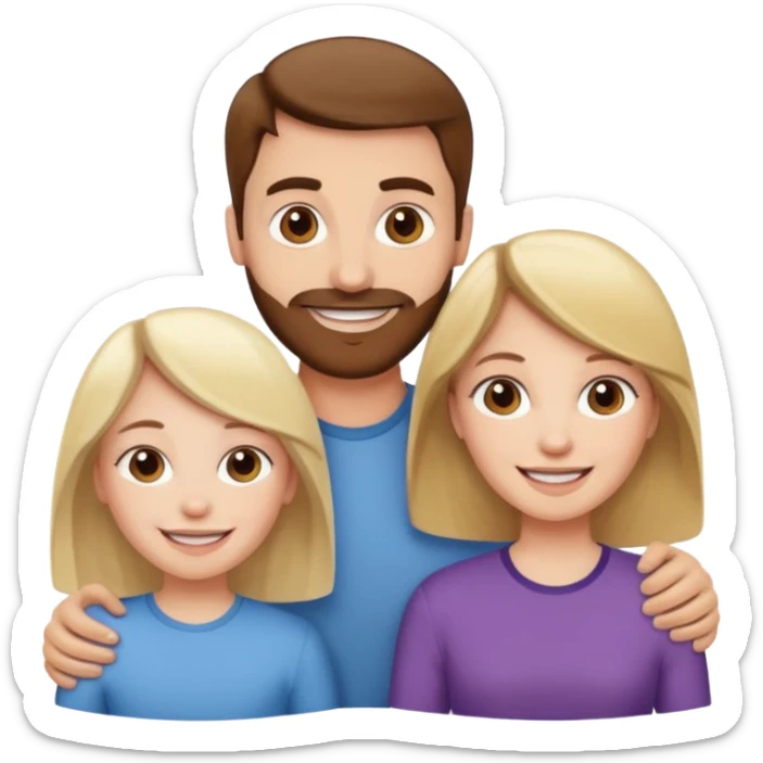 happy pale white family with one brown hair dad, one brown hair mom, one blonde girl, and one brown hair girl sticker