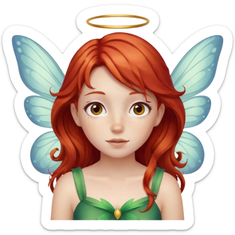 Girl with fairy wings, and red hair and freckles sticker