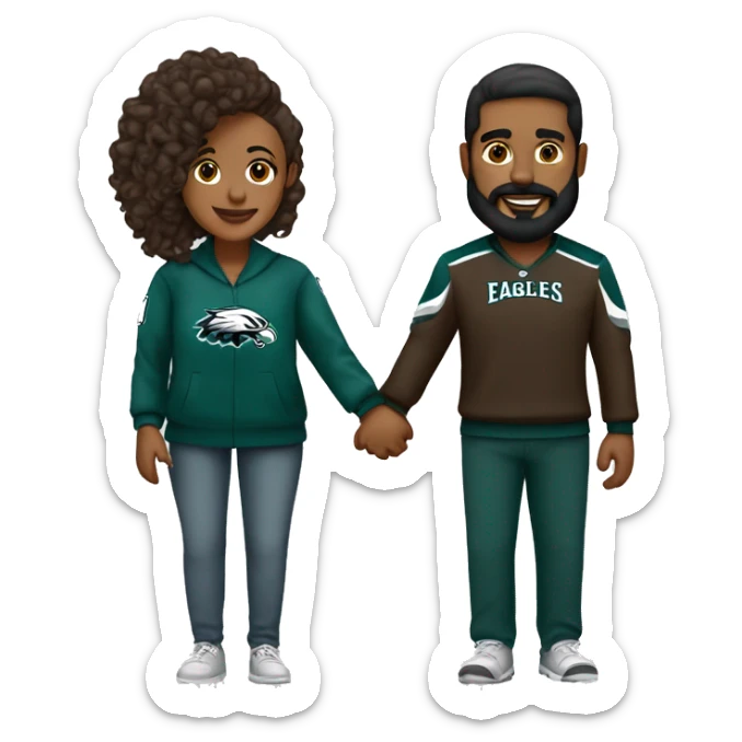  Brown guy with beard and mustache holding hands with a brown girl with her hair in a bun in Philadelphia eagles clothing  sticker