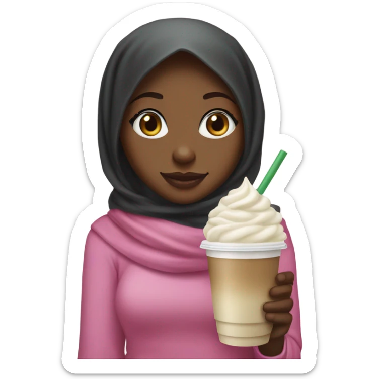 Black girl wearing a pink hijab with a vanilla bean Frappuccino in her hand sticker