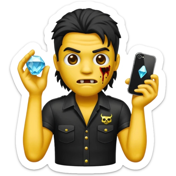 Emoji masculino de zumbi estilo iPhone,com cabelo ondulado mullet e preto, camisa preta e brincos de diamante  sticker