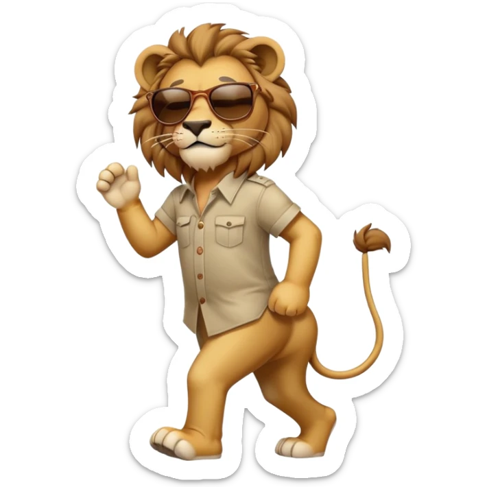 anthropomorphised lion in casual dress wearing sunglasses walking upright sticker