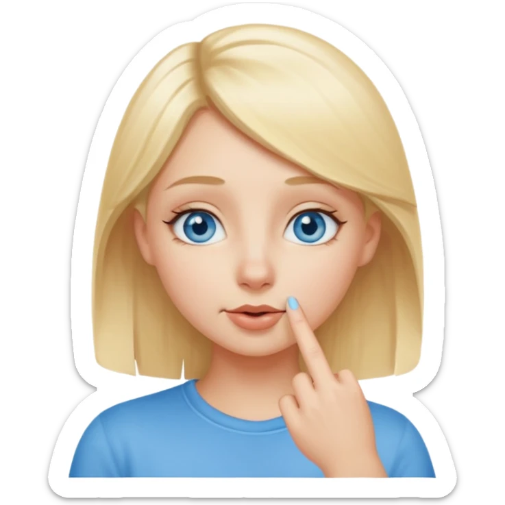 put a finger on the tip of the nose!! but In a cute way, bye a blond girl with blue yes  sticker