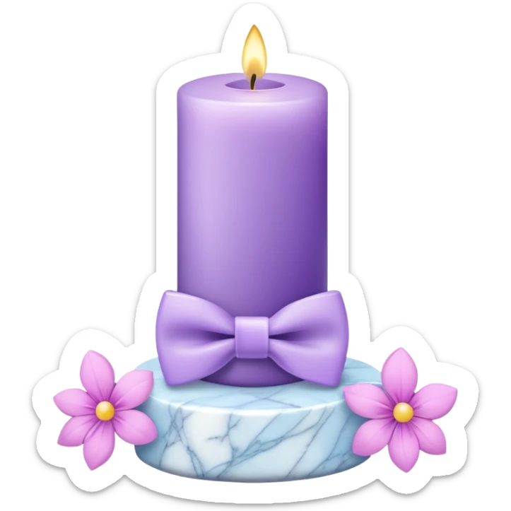Purple candle on a white marble-candle-holder-stand, flowers, bow tie, light-blue, pink, white, pastel purple sticker