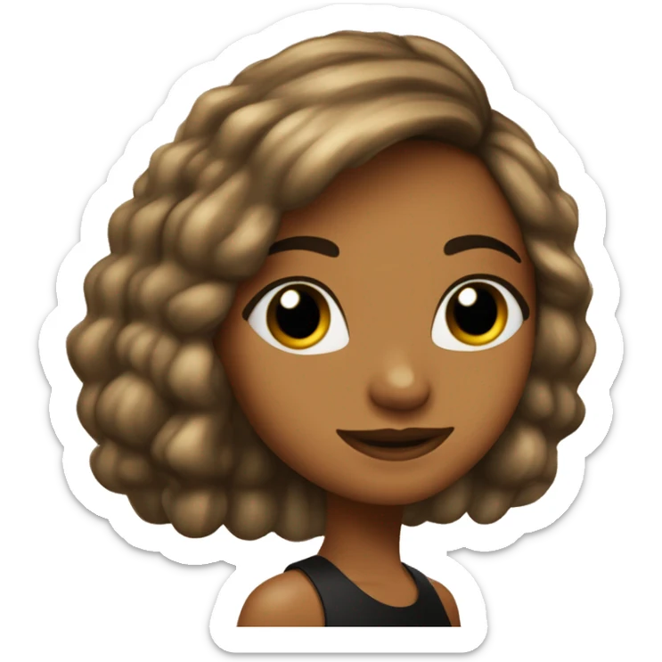 chica de pelo liso y marrón casi negro y con melenita, ojos marrones y pendientes de oro sticker