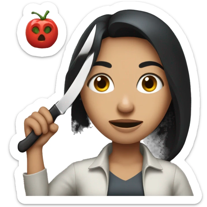 A woman with dark hair and a knife in her hands sticker