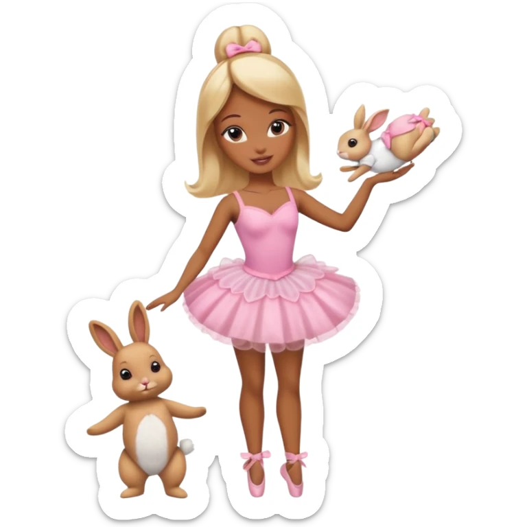 Brown skin blonde hair barbie ballerina holding bunny  sticker