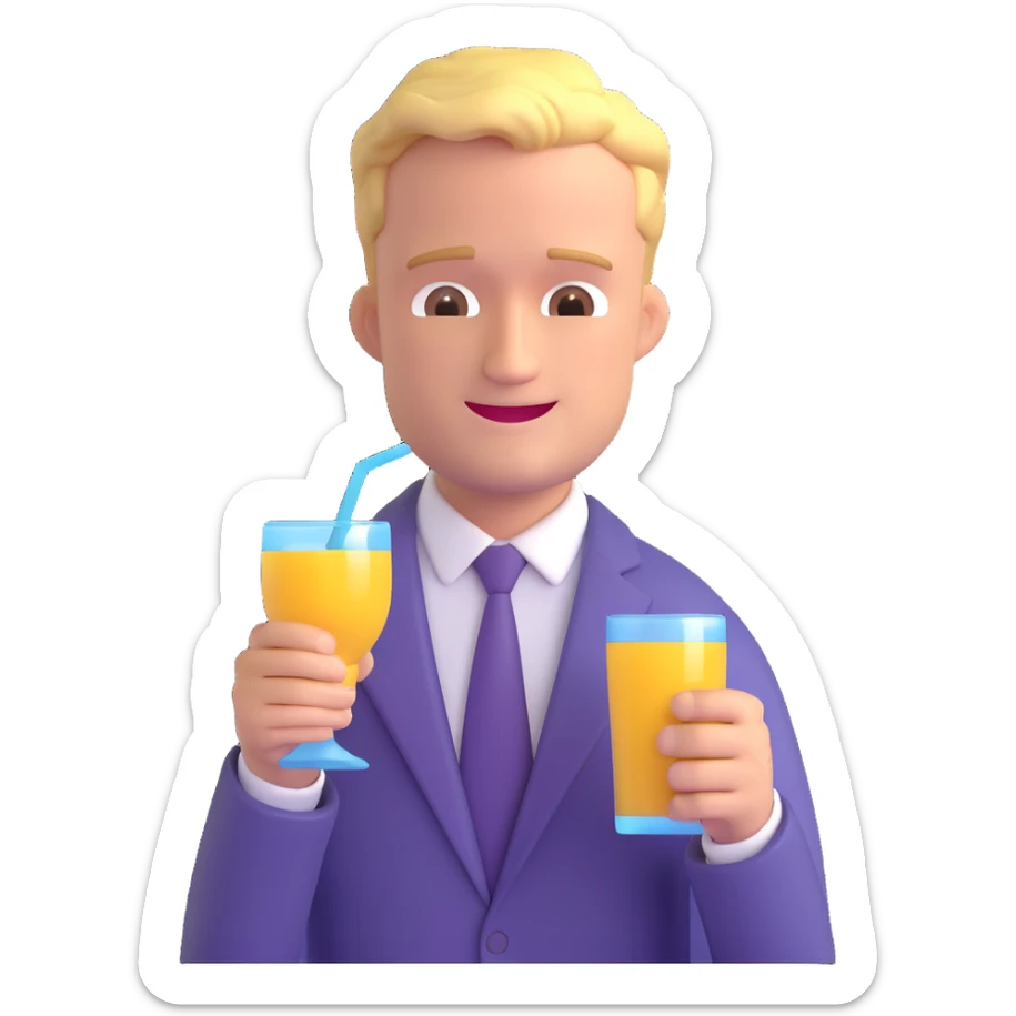 Barney Stinson from How I Met Your Mother, holding a drink, 3D emoji style sticker