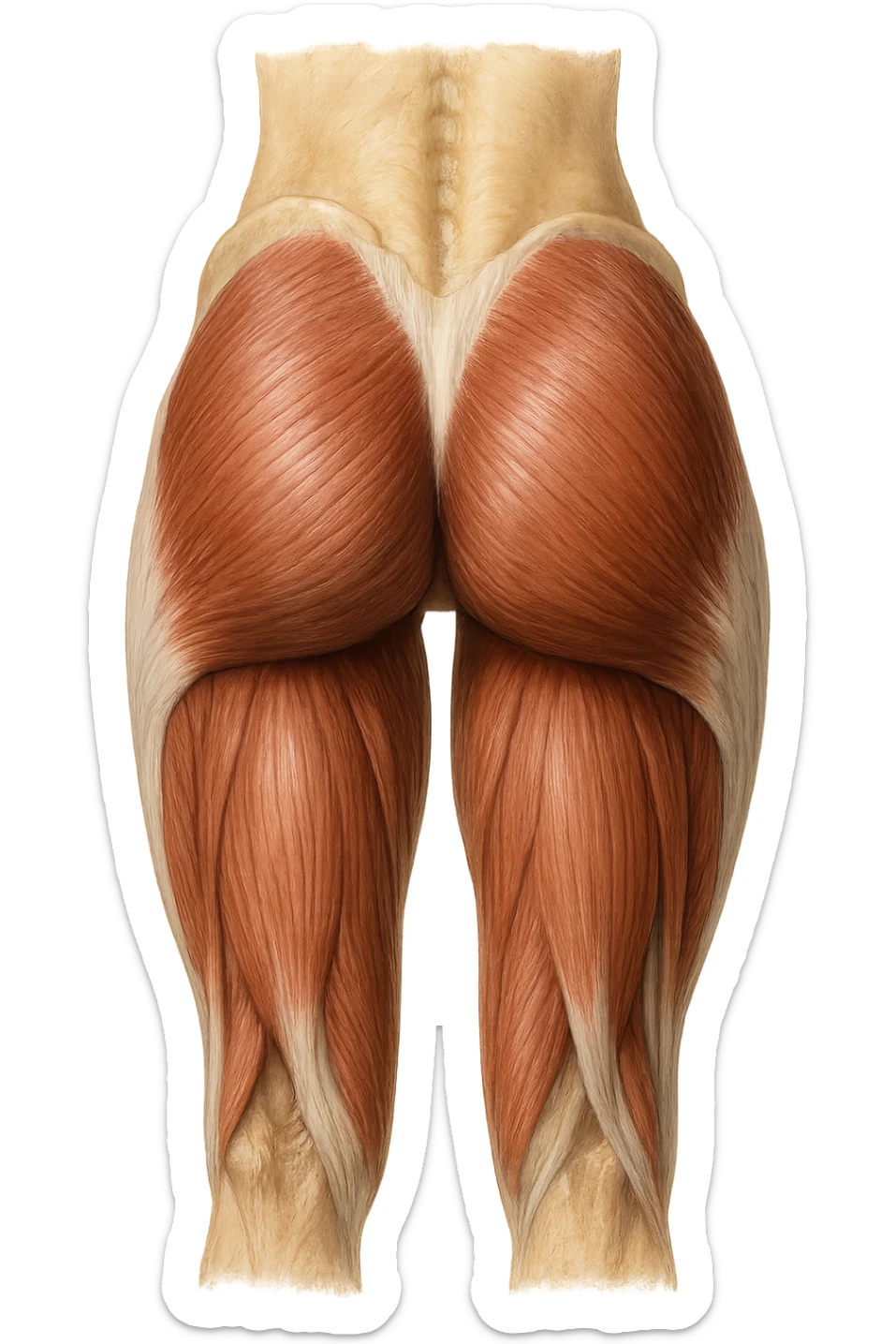 muscoli del gluteo anatomico, iperrealistico 4k, isolato su sfondo bianco sticker