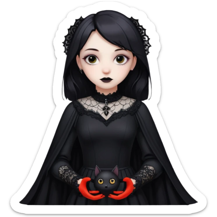 A girl with a goth vampire look in a goth dress with long bat sleeves sticker