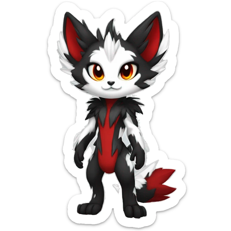 Anthro-Edgy-Cool-Dark-Black-White-Red-Contrast-Colors-Fantasy-Fur-Sona-Chibi-Shiny-Fakémon-Hybrid full body sticker