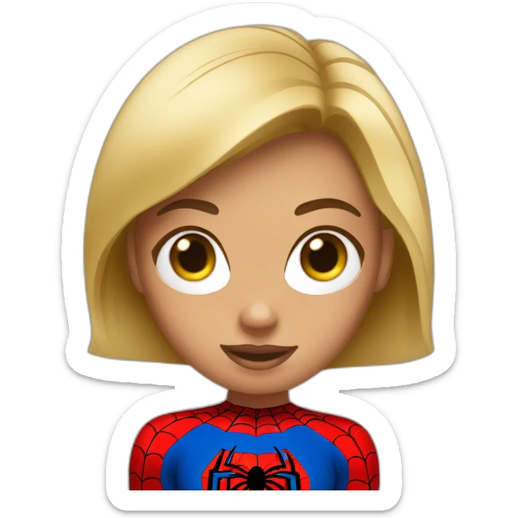 tanned blonde girl with bobbed hair with spider man mask sticker