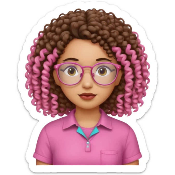 that girl mexican curly hair the pink shirt starking them and glasses sticker