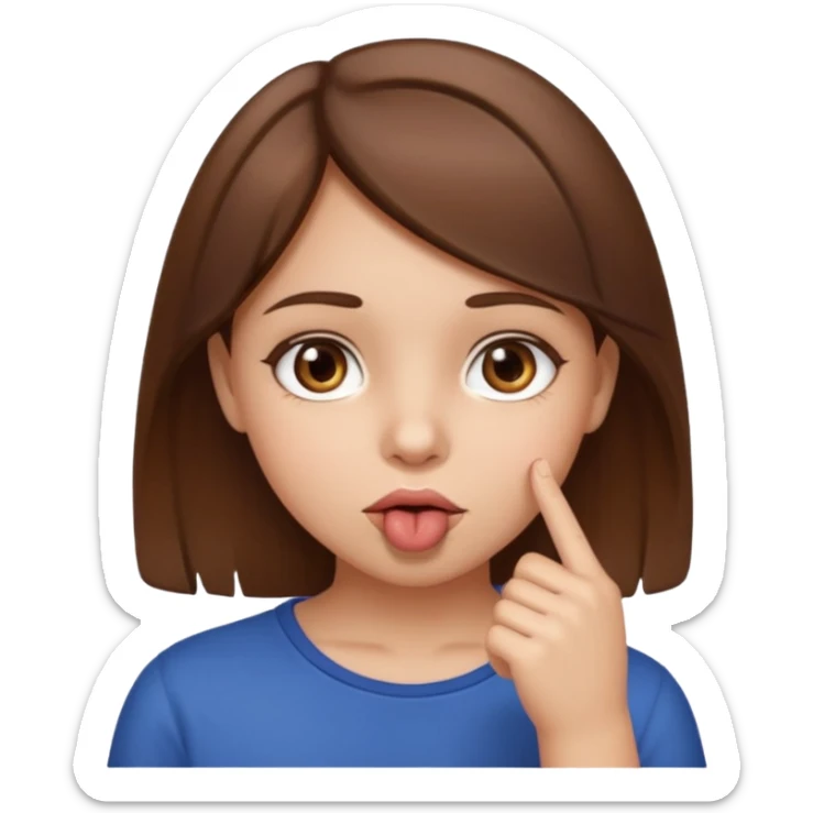 Emoji Fille cheveux long et brun yeux brun avec un doigt dans la bouche comme le truc baka sticker