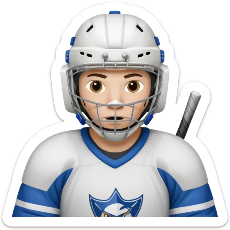 ice hockey goalie portrait, head and shoulders only, wearing goalie mask and helmet, padded jersey collar, holding goalie stick, focused intense expression, 3D cartoon style, mobile game icon style, clean background, no text, no watermark

 sticker