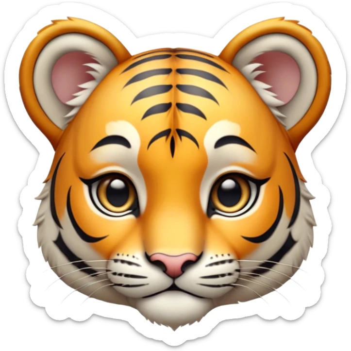 Cinematic Noble Tiger Cub Portrait Emoji, Poised with a hint of regal innocence, featuring a compact, soft build adorned with delicate stripes and large, expressive eyes, Simplified yet sharp and sophisticated features, highly detailed, glowing with a gentle, wild luminescence, high shine, intelligent and endearing, stylized with an air of youthful authority, focused and attentive, soft glowing outline, capturing the essence of a tiny jungle guardian that appears ready to pounce out of the screen with effortless charm! sticker