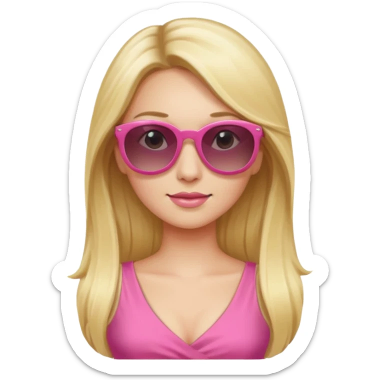 dior women with long blonde hair wear sun glasses, pink dress sticker