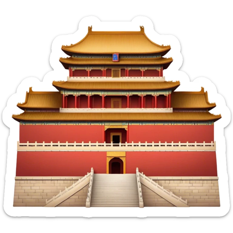 Cinematic Realistic Forbidden City Landmark Emoji, showcasing the imperial palace with iconic red walls and golden roofs rendered with rich textures and regal lighting. sticker