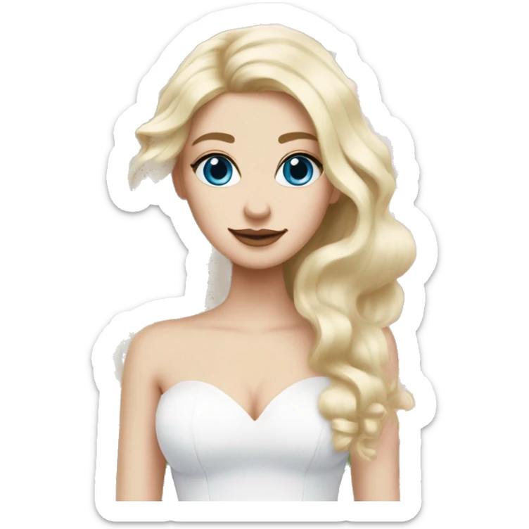 White bride with long light blonde hair and blue eyes with light pink peonies in hair white skin  sticker