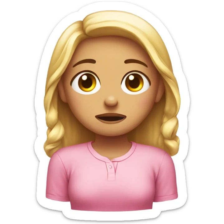 blionde girl crying tears of sadness. pink shirt sticker