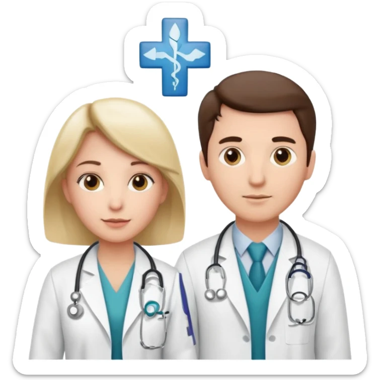 Female doctor and male doctor with medical symbols sticker
