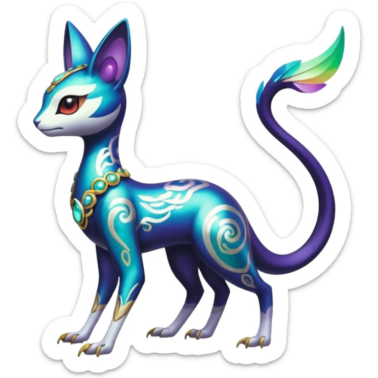 Shiny Colorful Futuristic Ornate Oriental Painted Asian Vernid-Trico-Meloetta-Latias-Koraidon-Peppercat-Protogen-Pokémon-Digimon-Fakémon-fusion-hybrid-creature sticker