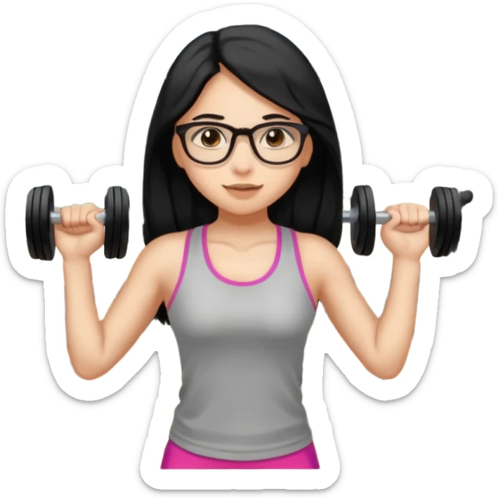 girl with long black hair, brown eyes, wearing glasses and working out in the gym sticker
