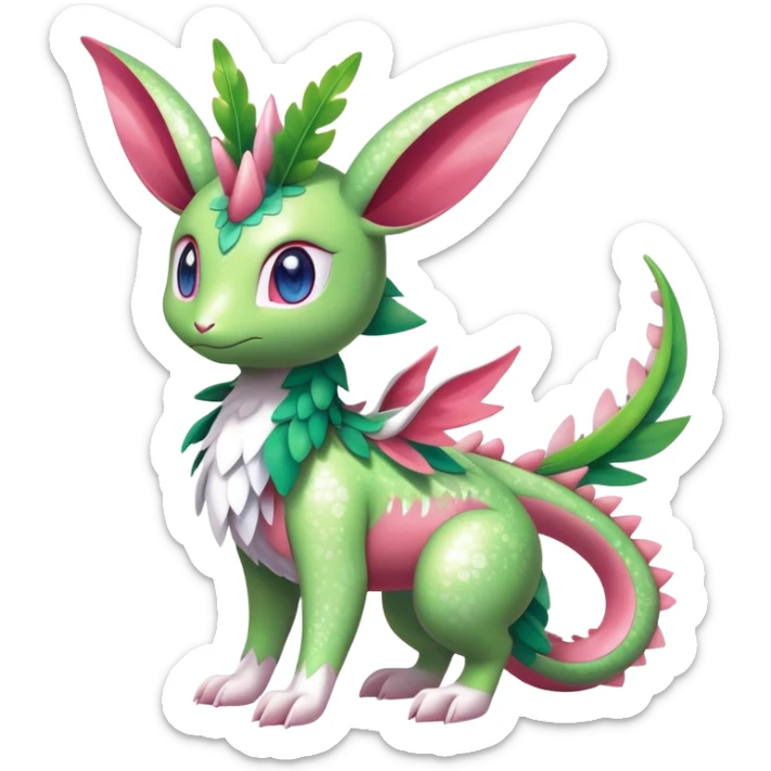 Shiny Exotic Cute Majestic Ethereal Sparkly Flygon-Sylveon-Shaymin-Meganium-Hybrid-Creature with white pattern-markings sticker