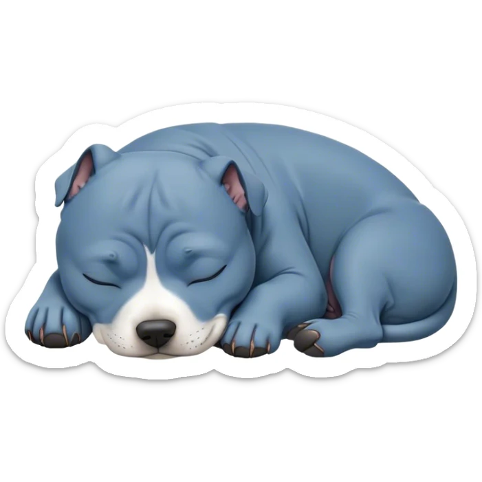 Meme-Worthy Cute Sleeping Blue Staffordshire Bull Terrier Portrait Emoji, Head resting peacefully with a contented smile, showcasing a delightfully compact build and a luxuriously soft blue Fur, eyes shut in a serene nap, Simplified yet hilariously adorable features, highly detailed, glowing with a soft, drowsy light, high shine, relaxed and utterly lovable, stylized with an air of playful laziness, bright and heartwarming, soft glowing outline, capturing the essence of a comically sleepy guardian, so meme-worthy it feels like it could instantly become the next viral sensation of adorable slumber! sticker