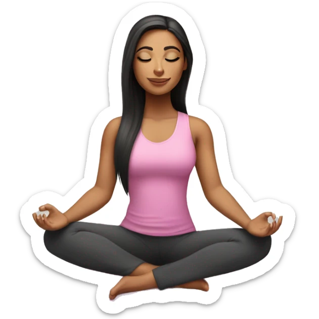Realistic Hispanic girl with long straight hair and makeup  wearing pink doing yoga sitting on yoga mat  sticker