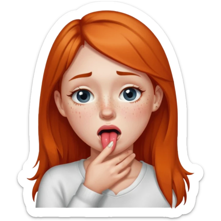 a girl holding her neck sticking her tongue out with tears sticker