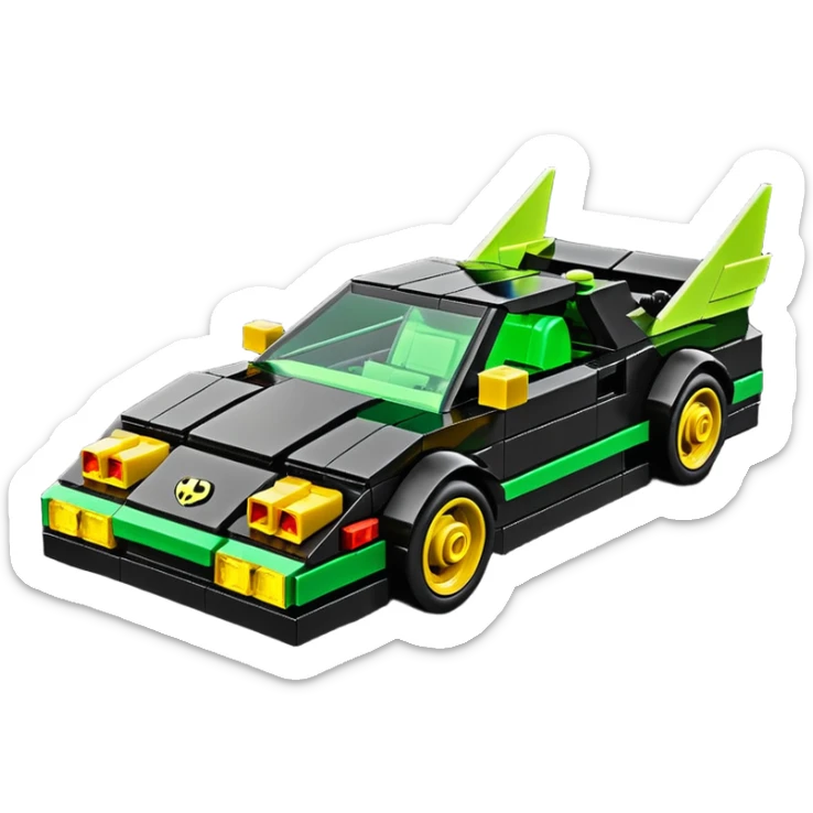  the animated series Batgirl’s aerodynamic opulent dark knight Lego futuristic concept loosely based on Toyota 1986 AE86 (flat long straight faceted mechanical body) winged stealthy street hot rod  sticker