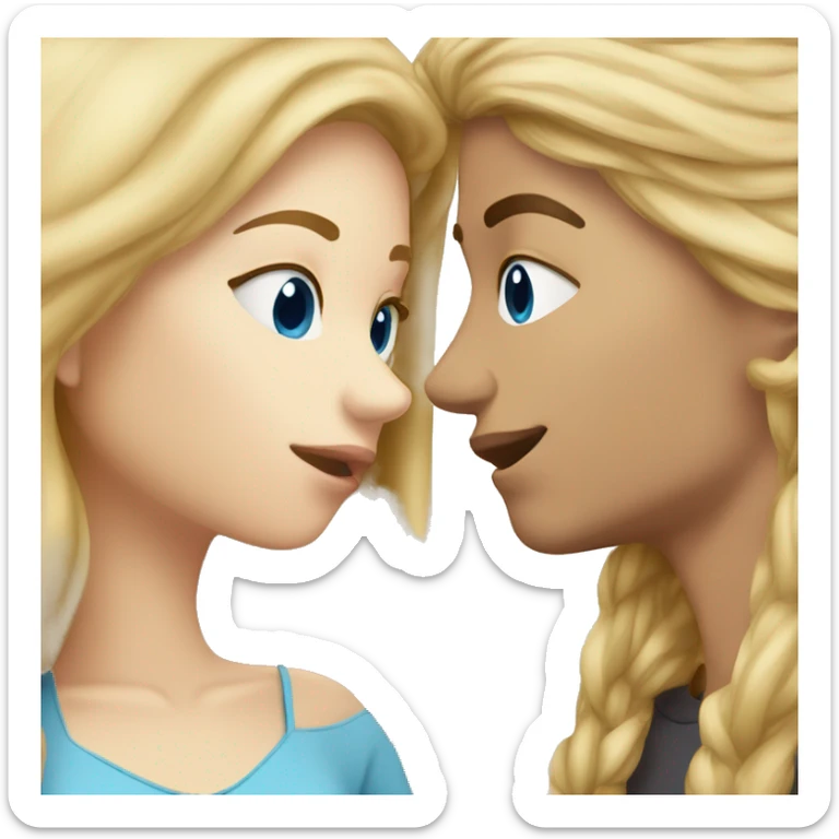 Blonde hair girl with blue eyes kissing brown hair boy sticker