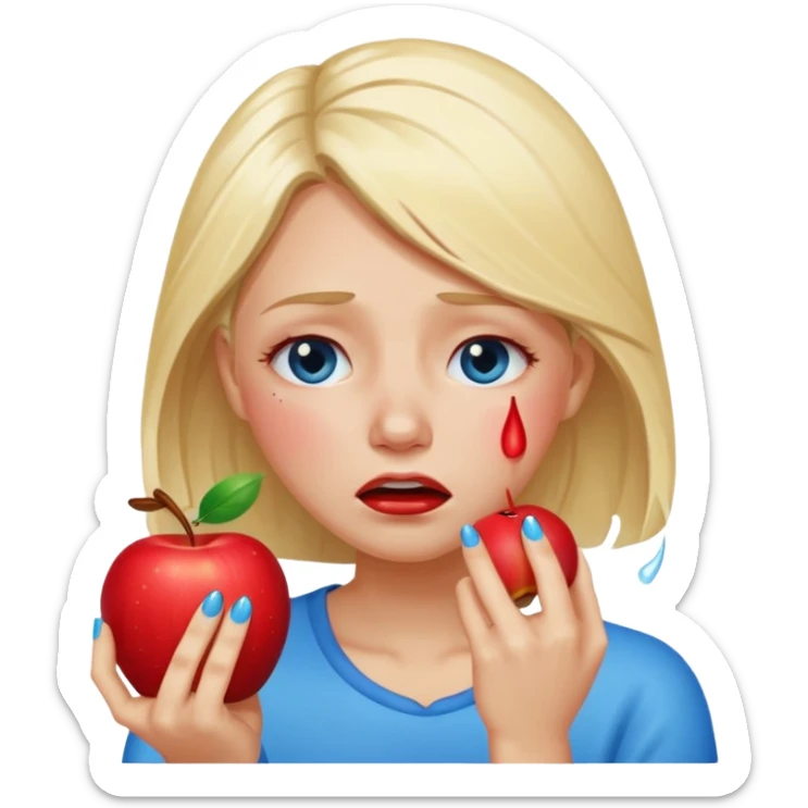 woman crying eating apple. make tears blue color and hair blonde sticker