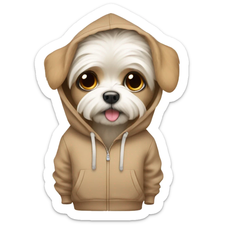 Maltese dog with big eyes  Wear a Brown beige hoodie sticker