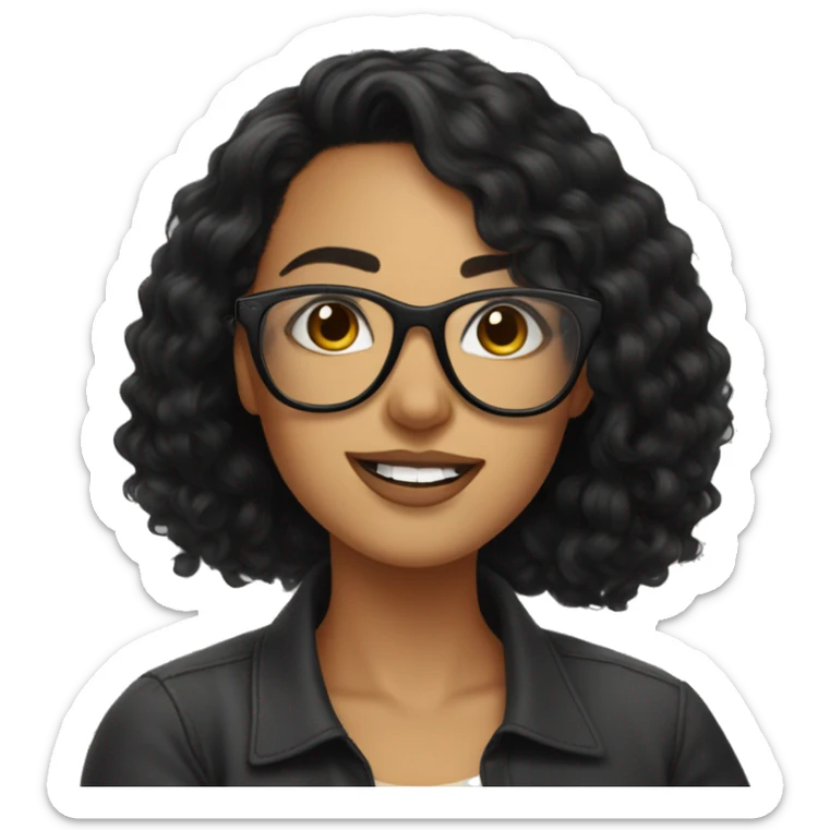 Beautiful women with big black glasses, black hair, sitting in the floor taking a selfie sticker