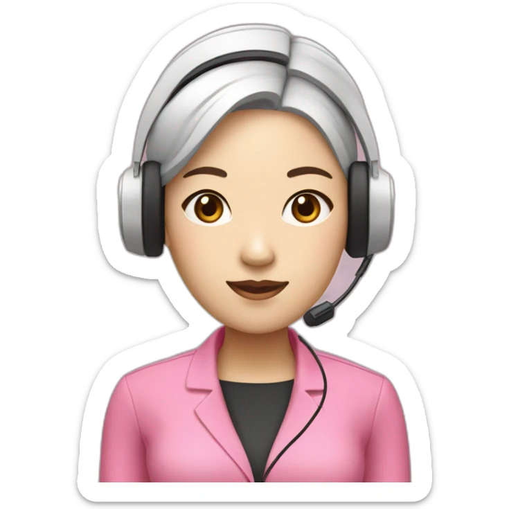 asian woman Employee with white skin and black eye and headphone with microphone who is wearing pink office clothes sticker