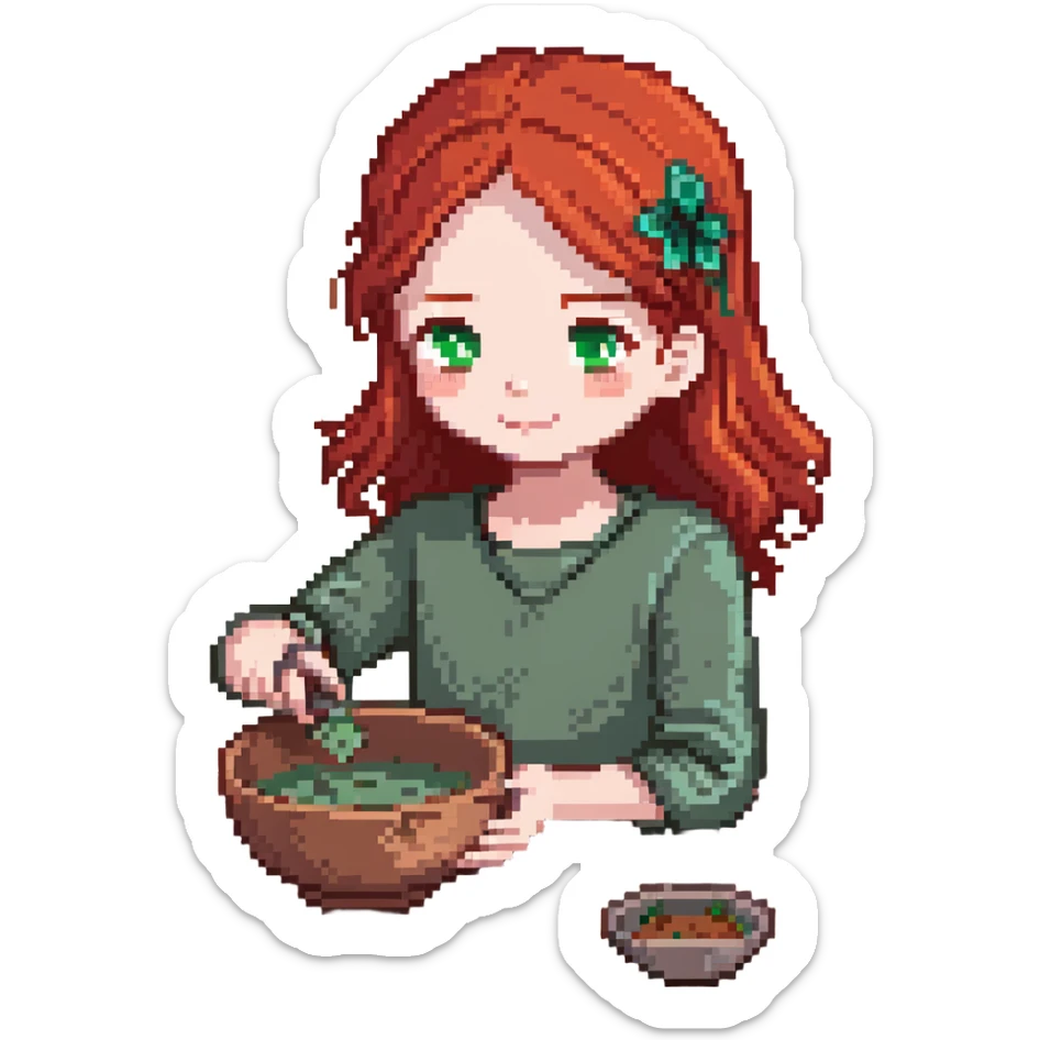 girl with shoulder-length red hair making a bowl with clay sticker