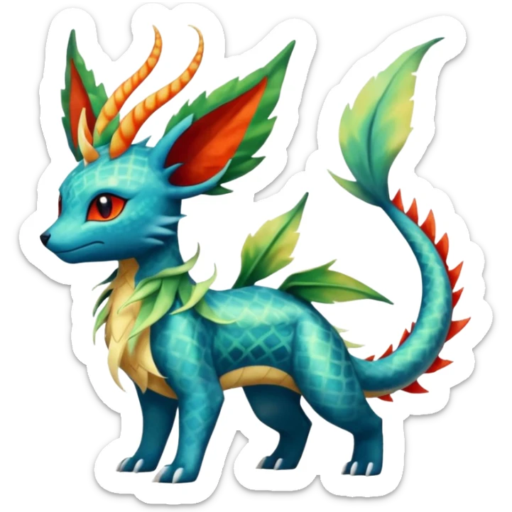 Salandit-Leafeon-Vaporeon-Salamence-hybrid-fusion (full body) sticker