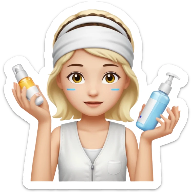 Clean girl aesthetic emoticons, apply skincare products, headband, glowing skin, white vest, soft lighting sticker