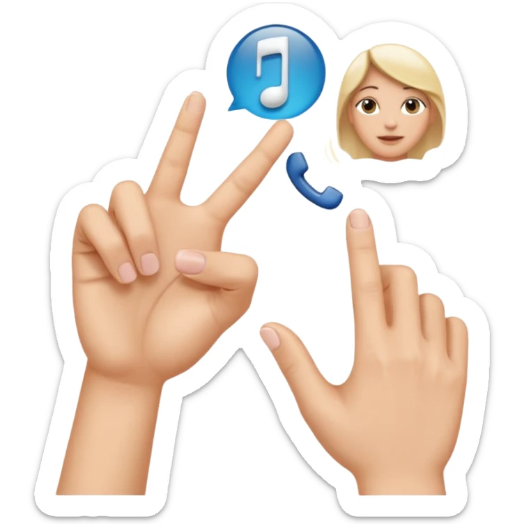 Fais-moi demain coller les unes à côté des autres. La première main gauche le pouce, l’index, majeur sont levé alors que l’annulaire et auriculaire sont repliés. Reproduit la même chose pour la main droite. sticker