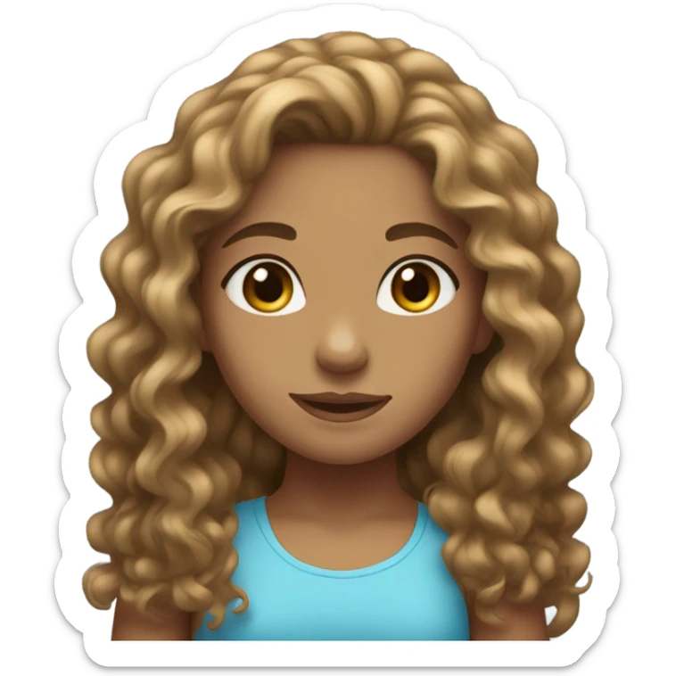 girl, slightly tan skin, long curly brown hair, blue eyes sticker