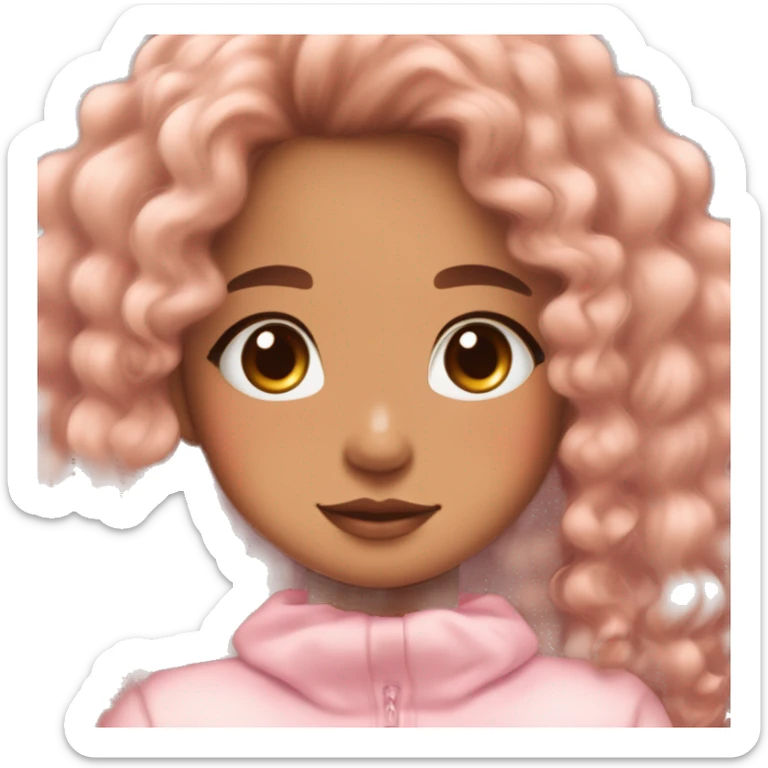 TAN SKIN GIRL WITH LONG BROWN CURLY HAIR AND A CORGI pink kawaii shiny blushing cute kawaii pastel anime trending style pink pastelcore sticker
