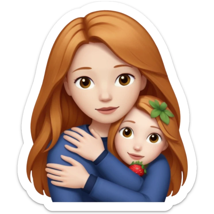 girlfriend with long dark strawberry blonde hair middle part with brown eyes giving hug sticker
