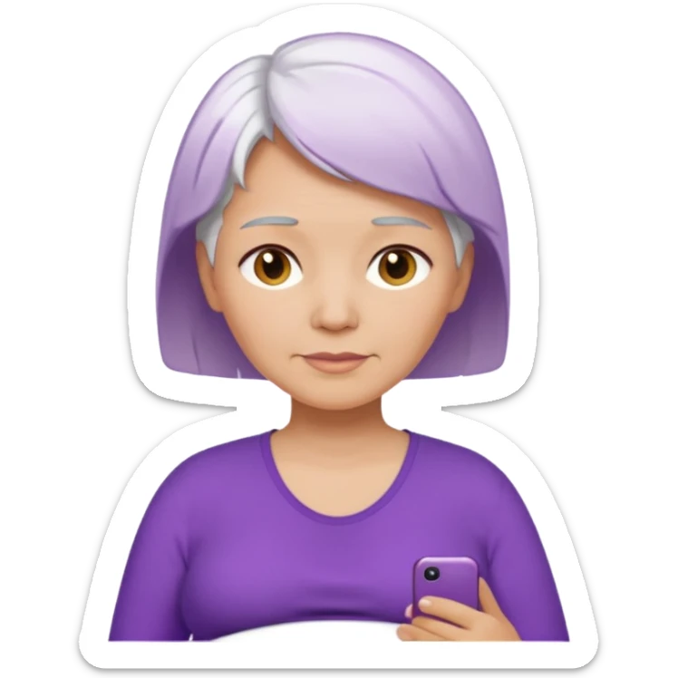 older pregnant woman with short white hair, purple shirt, medium color skin sticker