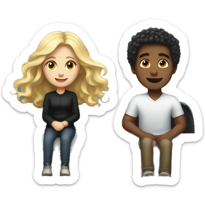 Girl with long blonde hair and dark brown boy with black short curly hair riding on a rollercoaster sticker