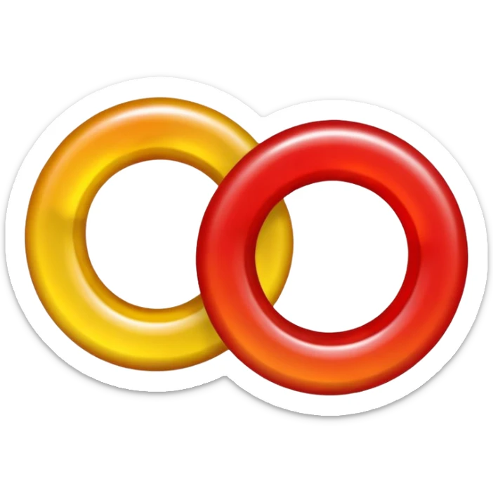 emoji de 2 gomitas en forma de aro una colo rojo y otra amarillo de gran grosor sticker