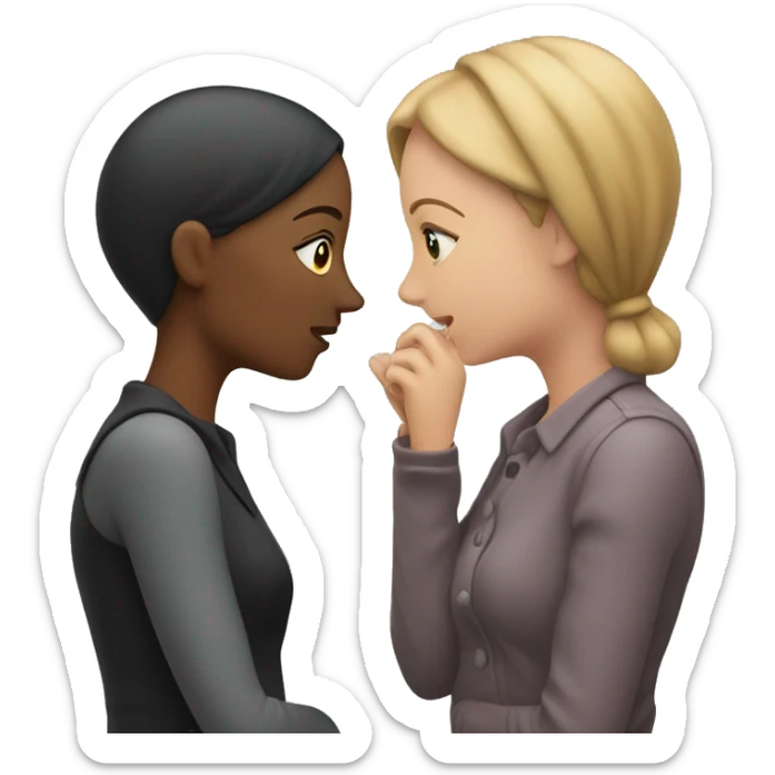 One woman whispers into the ear of another woman closing by hand sticker