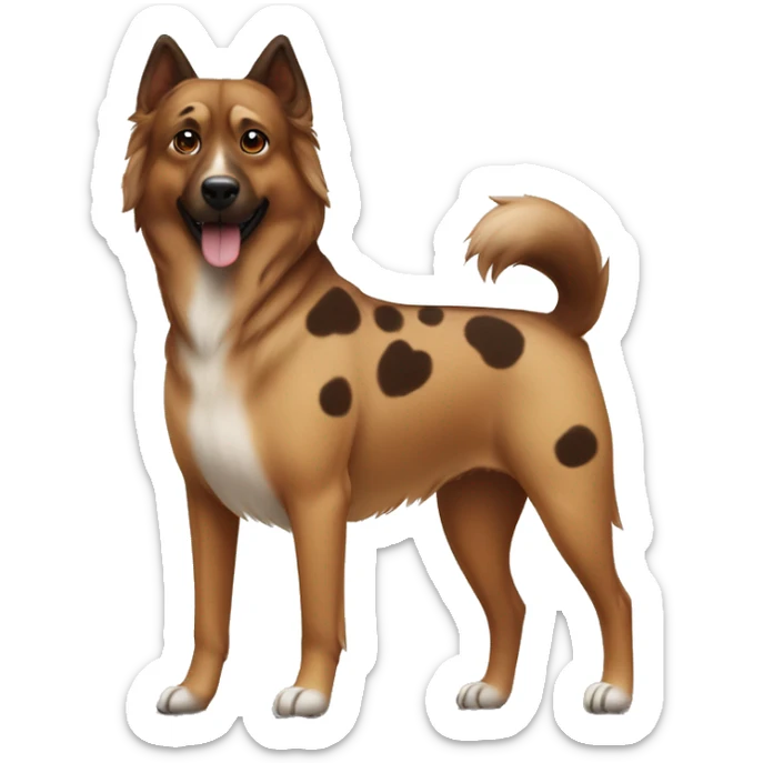 brown and dark brown Eurasian dog standing. His face and back is covered in dark brown spots sticker